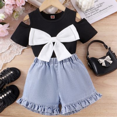 Girls bow short-sleeved top