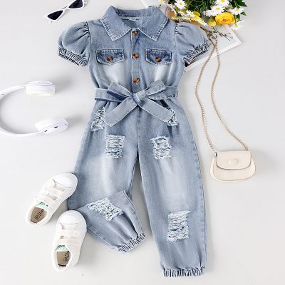 Girls' denim jumpsuit