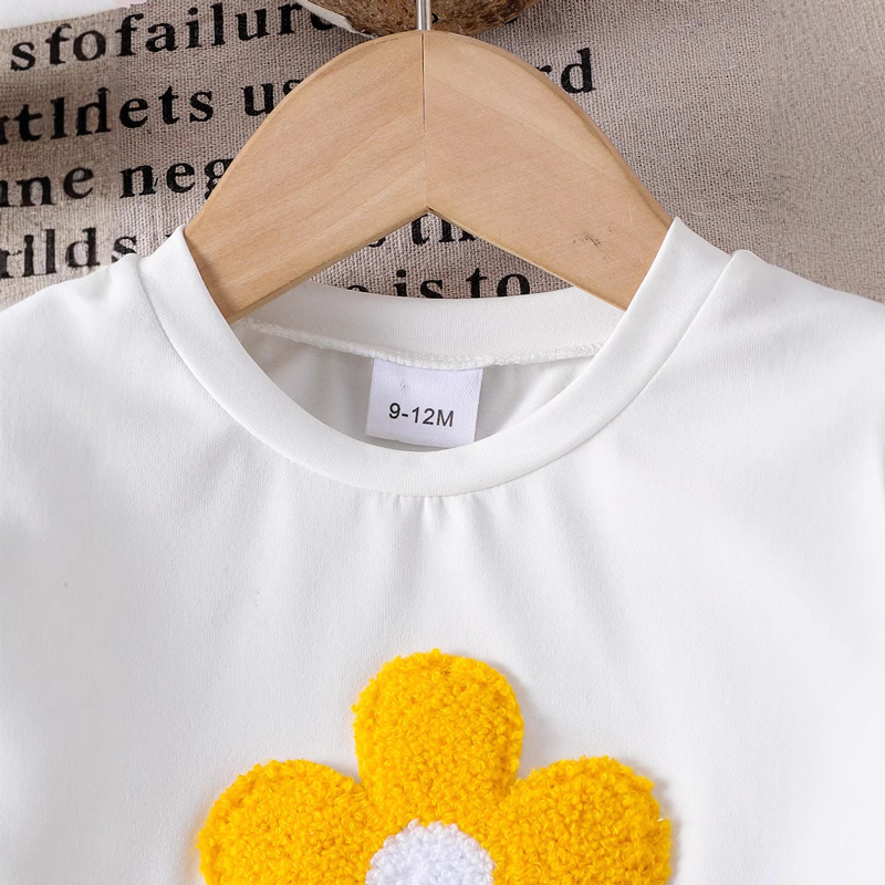 Flower puff sleeve short-sleeved T-shirt