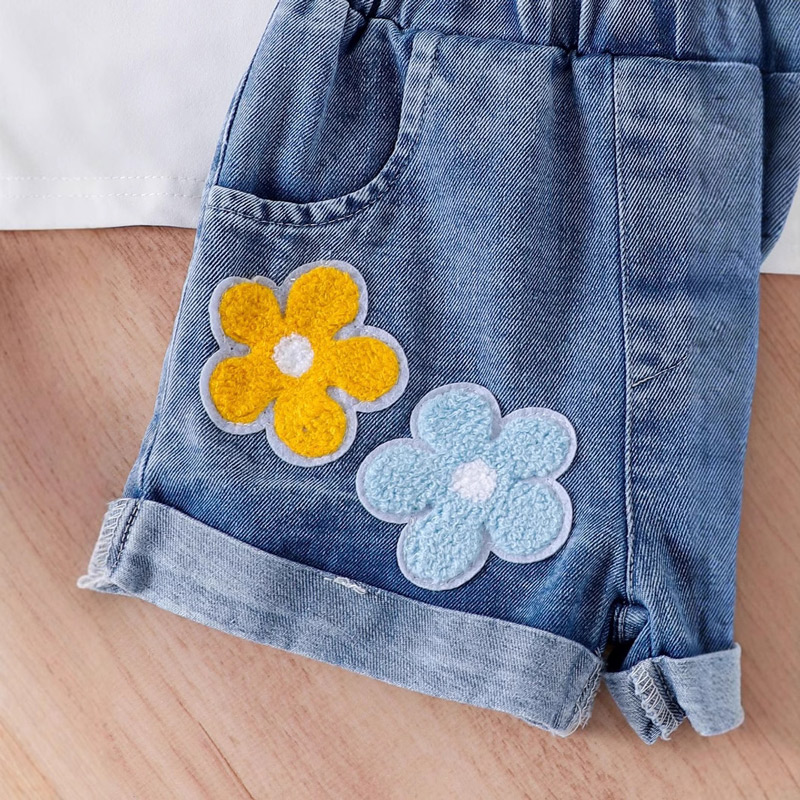 Flower puff sleeve short-sleeved T-shirt