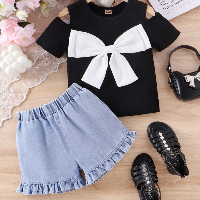 Girls bow short-sleeved top