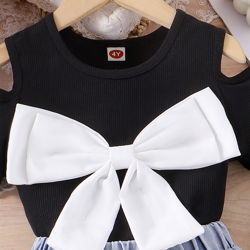 Girls bow short-sleeved top