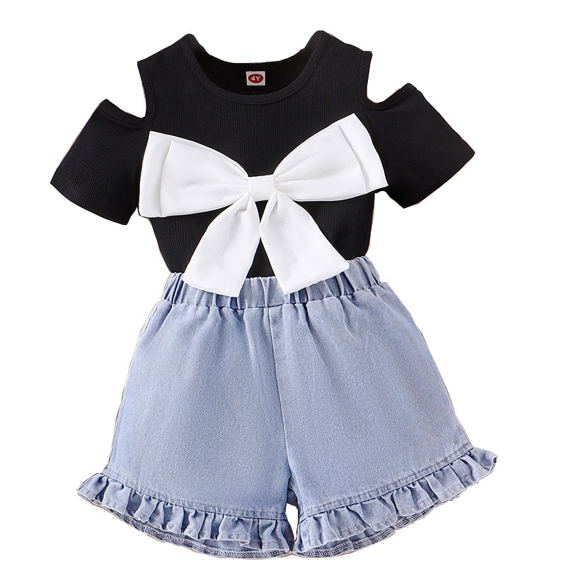 Girls bow short-sleeved top