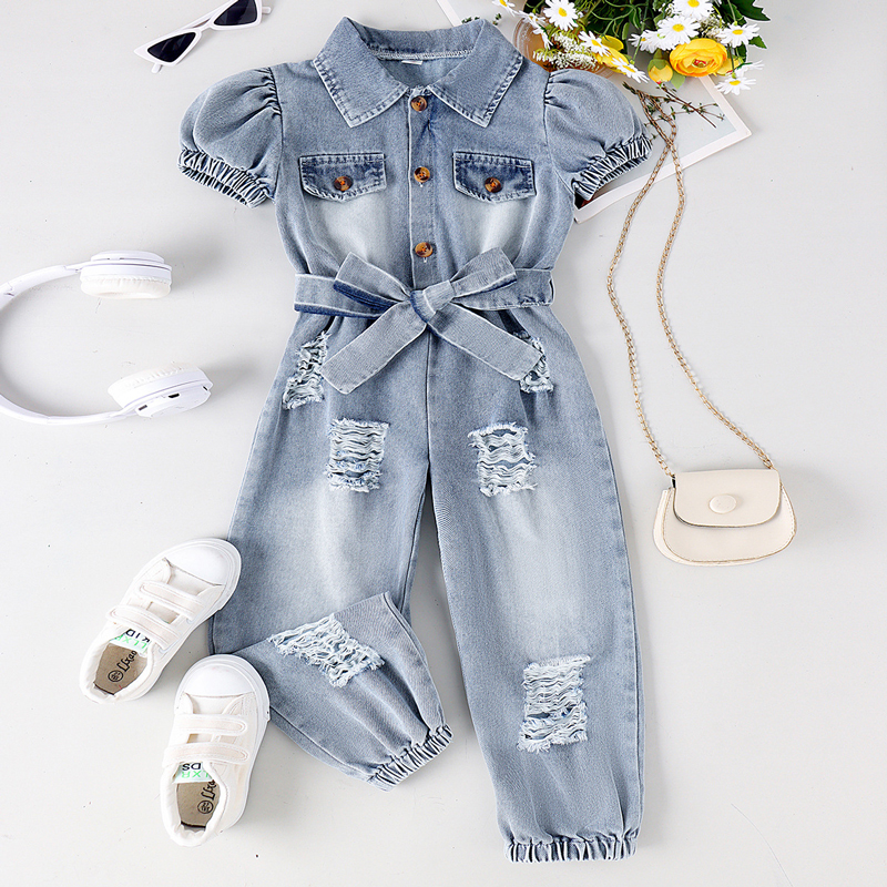 Girls' denim jumpsuit